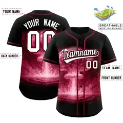 Black Crimson Nuclear Blast Graffiti Full Button Baseball Jersey 2