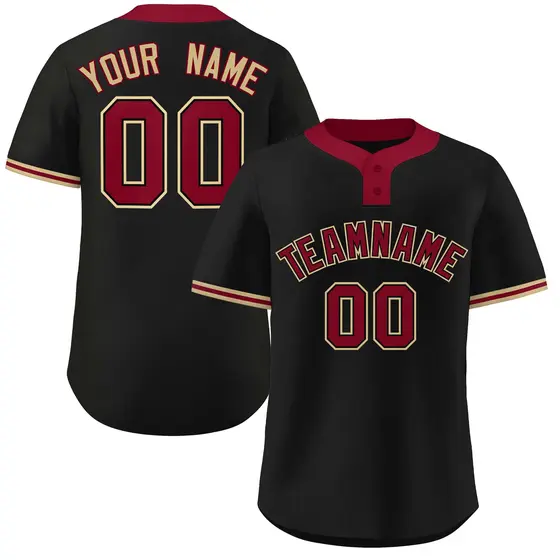 Black Crimson-Old Gold Classic Two-Button Softball Jersey