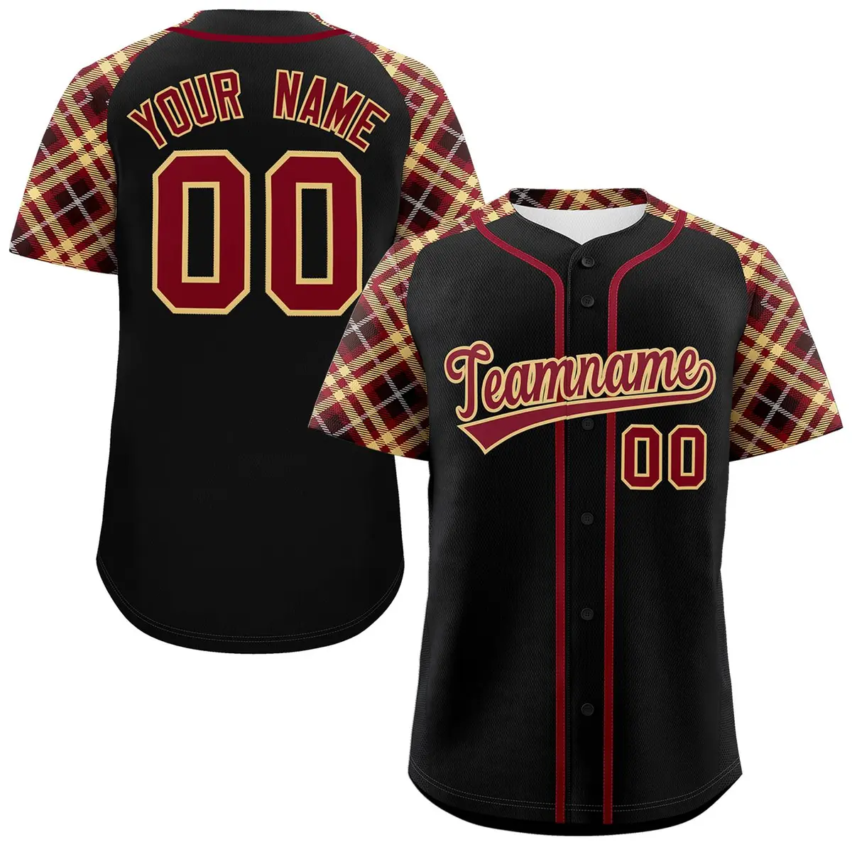 Black Crimson Old Gold Raglan Baseball Jersey