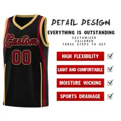Black Crimson-Old Gold Ribbon Pattern Basketball Kits 2