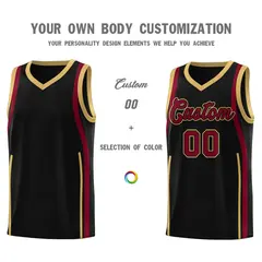 Black Crimson-Old Gold Ribbon Pattern Basketball Kits 3