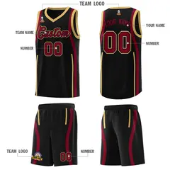 Black Crimson-Old Gold Ribbon Pattern Basketball Kits 5