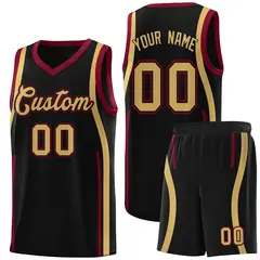 Black Crimson-Old Gold Ribbon Pattern Basketball Kits
