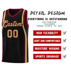 Black Crimson-Old Gold Ribbon Pattern Basketball Kits 2