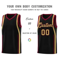 Black Crimson-Old Gold Ribbon Pattern Basketball Kits 3