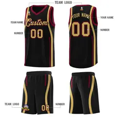 Black Crimson-Old Gold Ribbon Pattern Basketball Kits 5