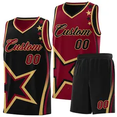 Black Crimson Old Gold Star Series Reversible Basketball Jersey