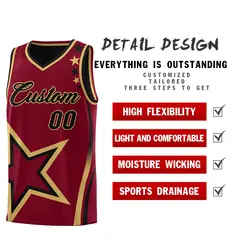 Black Crimson Old Gold Star Series Reversible Basketball Jersey 3