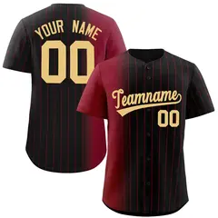 Black Crimson Pinstripe Gradient Baseball Jersey 1