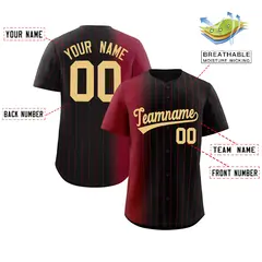 Black Crimson Pinstripe Gradient Baseball Jersey 2