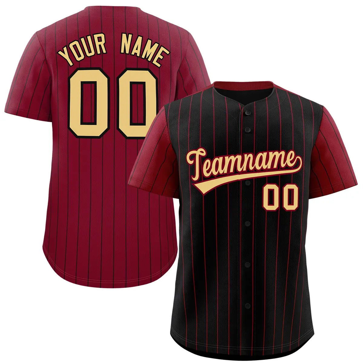 Black Crimson Pinstripe Raglan Sleeves Baseball Jersey