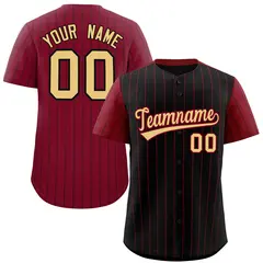 Black Crimson Pinstripe Raglan Sleeves Baseball Jersey