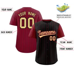 Black Crimson Pinstripe Raglan Sleeves Baseball Jersey 2