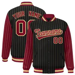 Black Crimson Pinstripe Raglan Varsity Letterman Jacket 1