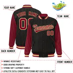 Black Crimson Pinstripe Raglan Varsity Letterman Jacket 2