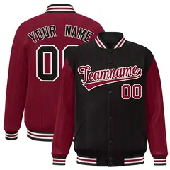 Black Crimson Pinstripe Raglan Varsity Letterman Jacket 1