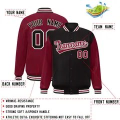 Black Crimson Pinstripe Raglan Varsity Letterman Jacket 2
