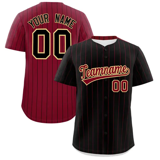 Black Crimson Pinstripe Two-Tone Authentic Baseball Jersey