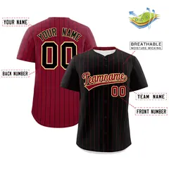 Black Crimson Pinstripe Two-Tone Authentic Baseball Jersey 2