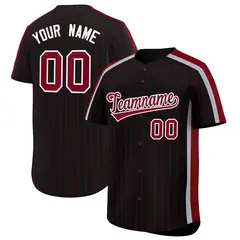 Black Crimson Pinstripe Two-tone Side Baseball Jersey 1