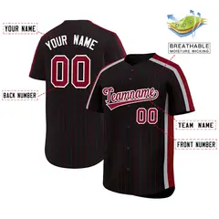 Black Crimson Pinstripe Two-tone Side Baseball Jersey 2