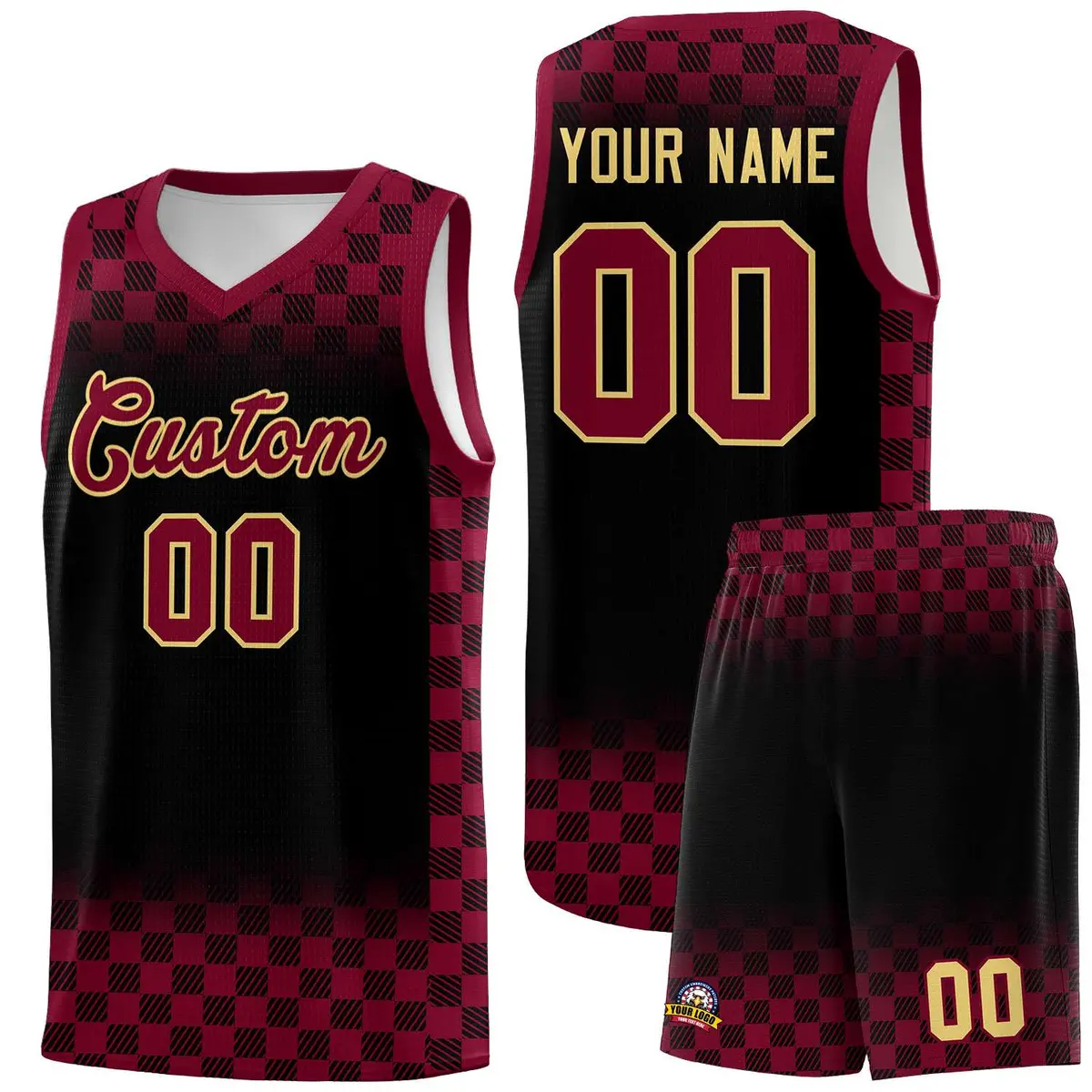 Black Crimson Plaid Basketball Jersey for Teams