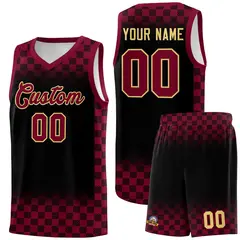 Black Crimson Plaid Basketball Jersey for Teams