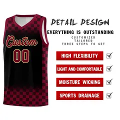 Black Crimson Plaid Basketball Jersey for Teams 2