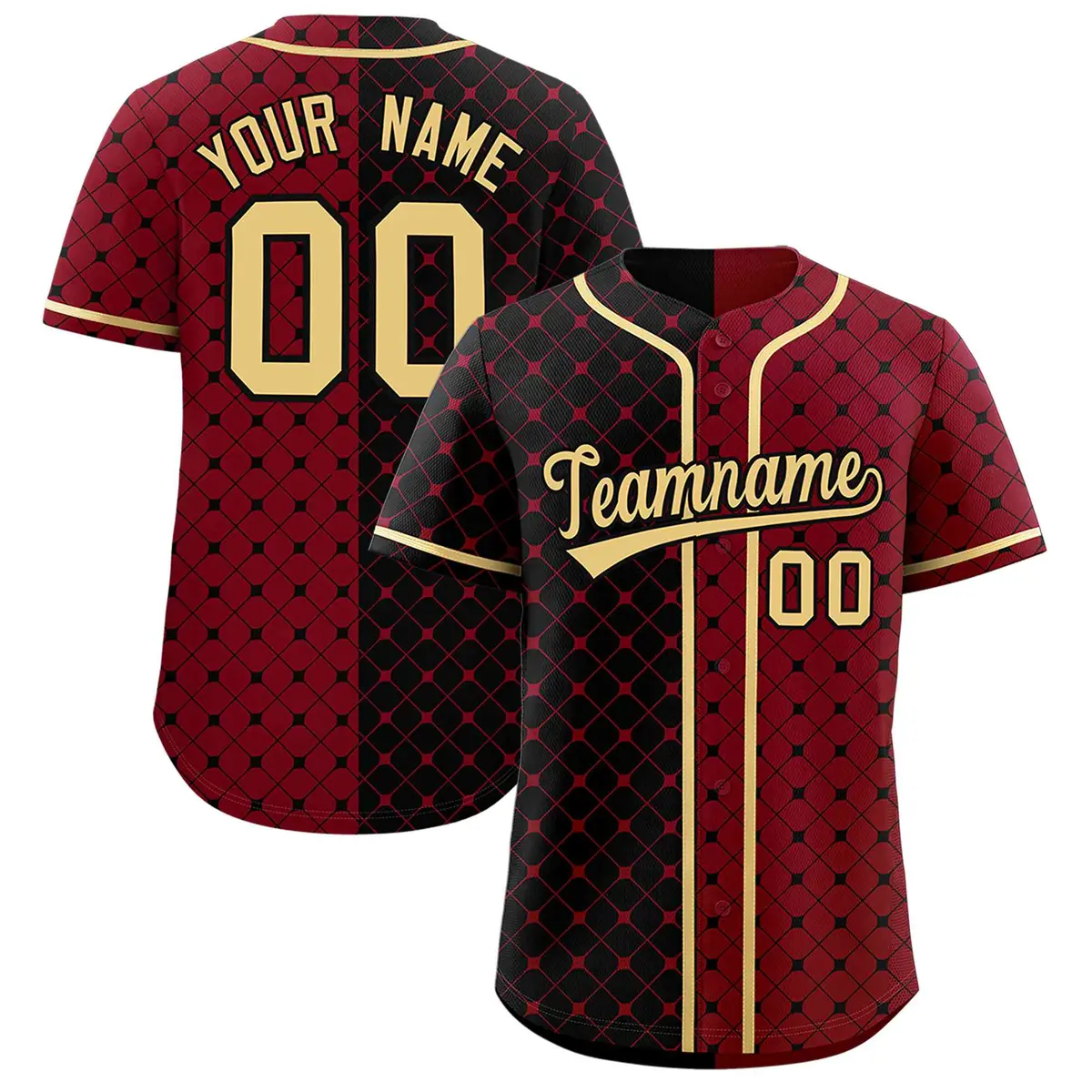 Black Crimson Plaid Split Authentic Baseball Jersey