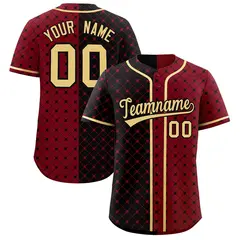 Black Crimson Plaid Split Authentic Baseball Jersey