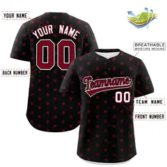 Black Crimson Polka Dot Graffiti Authentic Baseball Jersey 2