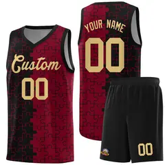 Black Crimson Puzzle Pattern Splid Basketball Kits