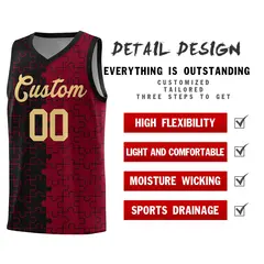 Black Crimson Puzzle Pattern Splid Basketball Kits 2