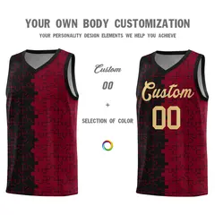 Black Crimson Puzzle Pattern Splid Basketball Kits 3