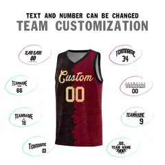Black Crimson Puzzle Pattern Splid Basketball Kits 4