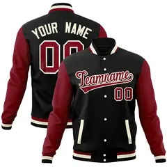 Black Crimson Raglan Full-Snap Varsity Letterman Jacket 1