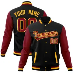 Black Crimson Raglan Full-Snap Varsity Letterman Jacket 1