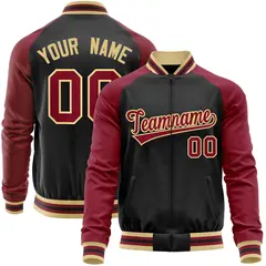 Black Crimson Raglan Full-Zip Letterman Baseball Jacket