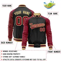 Black Crimson Raglan Full-Zip Letterman Baseball Jacket 4