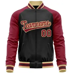 Black Crimson Raglan Full-Zip Letterman Baseball Jacket 5
