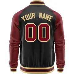 Black Crimson Raglan Full-Zip Letterman Baseball Jacket 6