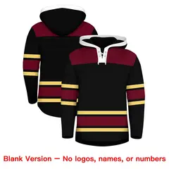 Black Crimson Raglan Lace-Up Neck Hockey Hoodie Jersey 7