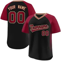 Black Crimson Raglan Side Spot Pullover Baseball Jersey