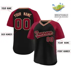 Black Crimson Raglan Side Spot Pullover Baseball Jersey 2