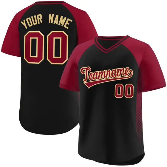 Black Crimson Raglan Side Spot Pullover Baseball Jersey
