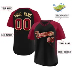 Black Crimson Raglan Side Spot Pullover Baseball Jersey 2