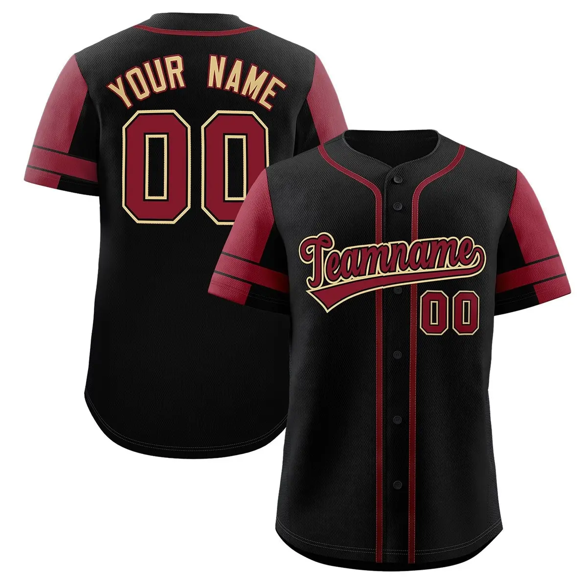 Black Crimson Raglan Sleeves Authentic Baseball Jersey