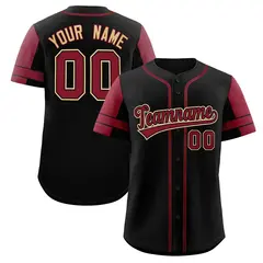 Black Crimson Raglan Sleeves Authentic Baseball Jersey 1