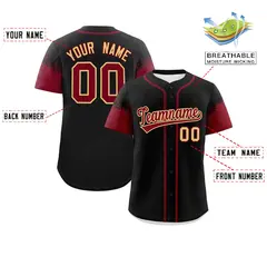 Black Crimson Raglan Sleeves Authentic Baseball Jersey 2