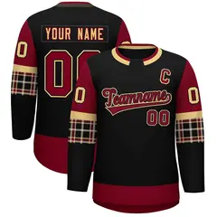 Black Crimson Raglan Sleeves Round-Neck Hockey Jersey